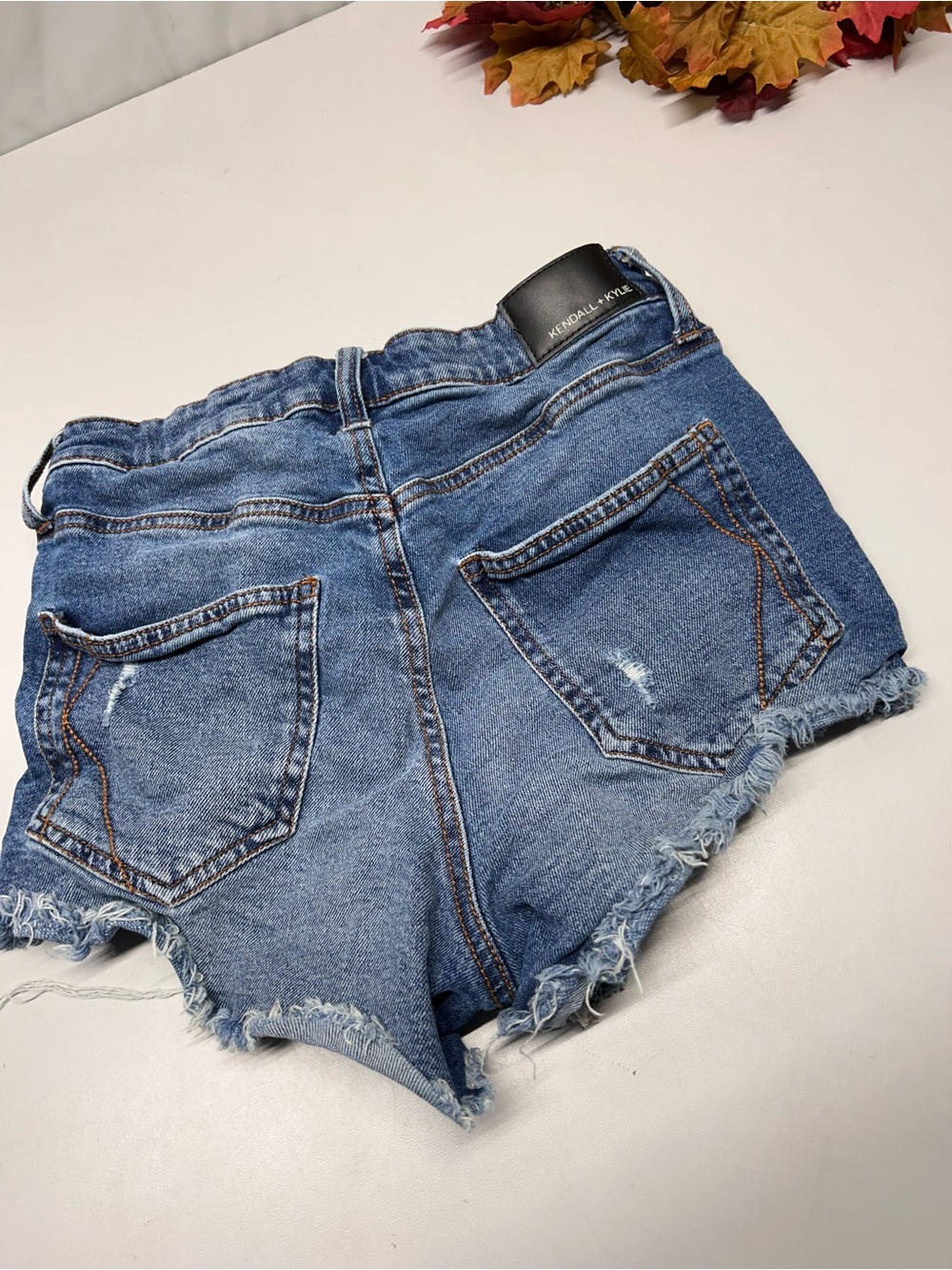 Kendall & Kylie Distressed Mid-Blue Denim Cutoff Shorts